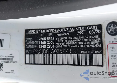 2020 Mercedes-Benz Cls 450 z USA, uszkodzony, nr VIN W1K2J5JB0LA075773